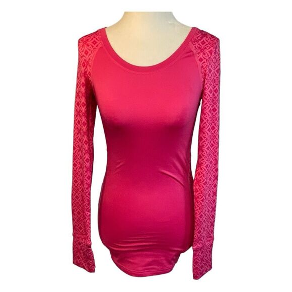 Jockey Performance Running Tee Pink Floral Nylon Long Sleeve Crewneck XS - Picture 1 of 5